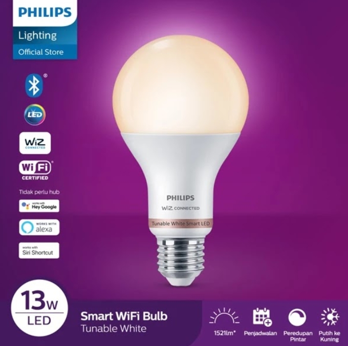 Menyala Dengan Terang Karena Lampu LED Philips Smart Wifi 13W with Bluetooth - Tunable White